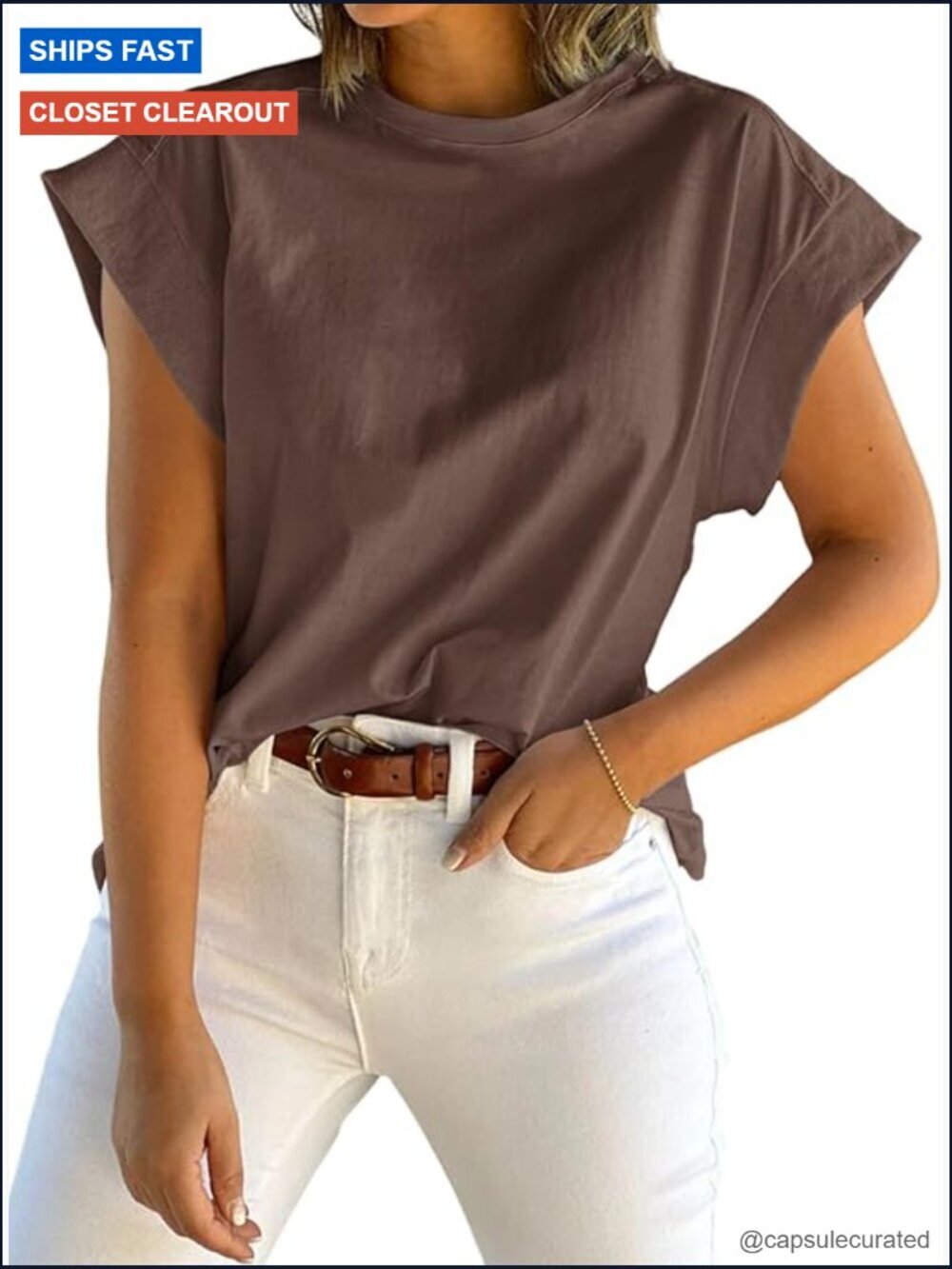 Womens Summer Cap Sleeve Tank Top Crew Neck Loose Fit Basic Tee